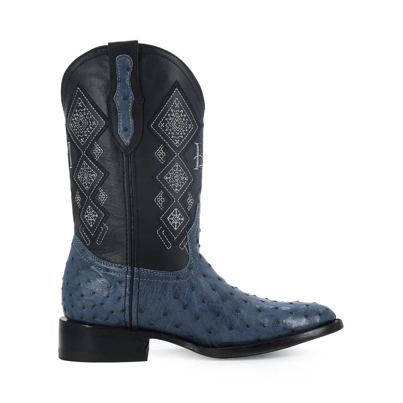 BOTAS OVAL AVESTRUZ AZUL MEZCLILLA