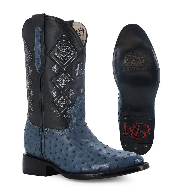 BOTAS OVAL AVESTRUZ AZUL MEZCLILLA